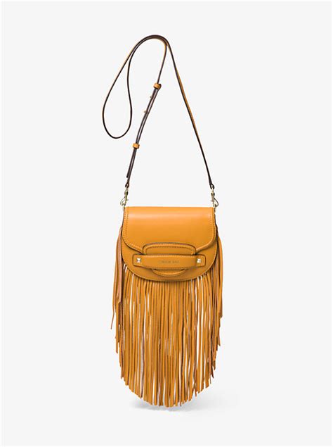 Cary Small Fringed Leather Saddle Bag .